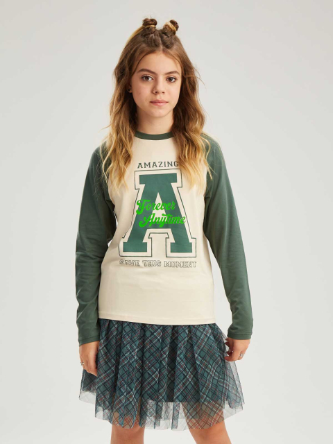 33236 Джемпер(футболка) для девочек T658.01 пыльно-зеленый