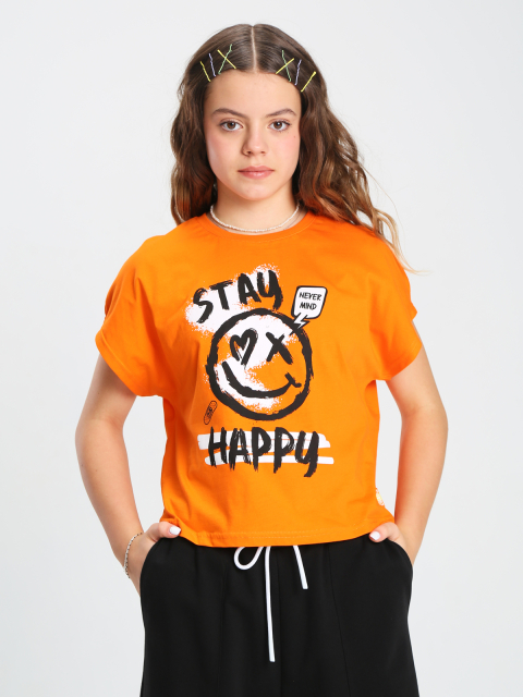 44132 Джемпер(футболка) для девочек T208.02 ярко-оранжевый