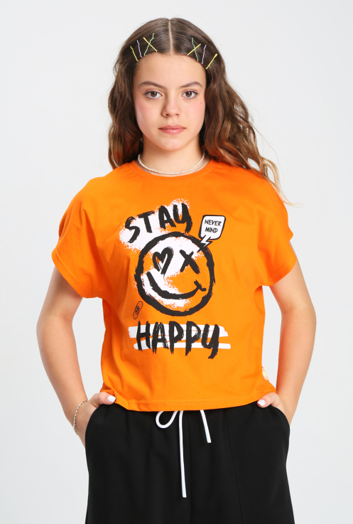 44132 Джемпер(футболка) для девочек T208.02 ярко-оранжевый