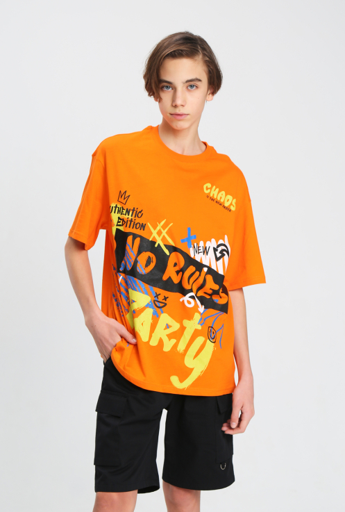 44075 Джемпер(футболка) для мальчиков T668.02 ярко-оранжевый