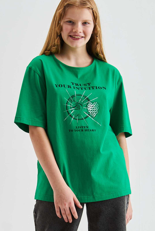 43037 Джемпер (футболка)  для девочек T147.03 зеленый